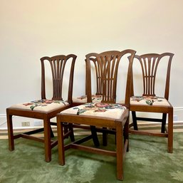 A Set Of 4 Antique Mid-18th Century Walnut Chairs With Stitched Upholstery- Basement