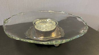 A Vintage Edwardian ' Crown Silver ' Signed Pedestal Silverplated Beaded Glass Lazy Susan