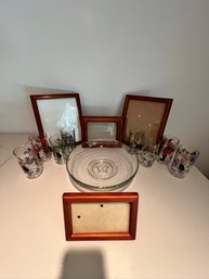 RARE Hazel Atlas Asian Scene Tumblers, With Serving Bowl, And Frames