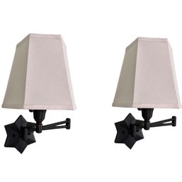 A Pair Star Swing Arm Wall Sconce In Bronze With Linen Shades - Bed 2C