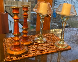 Two Candlesticks Two Candleholders With A Runner And A Placemat