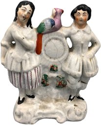 Antique Staffordshire Couple With Clock And Bird