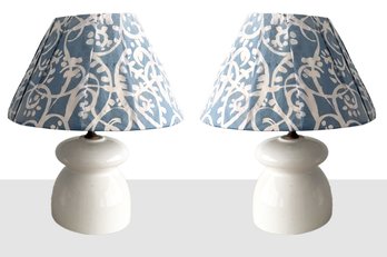 A Pair Of Ceramic Accent Lamps With Whimsical Shades