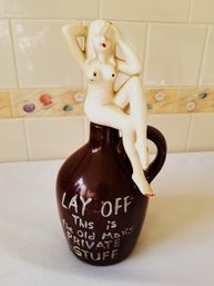 Vintage Pottery 'lay Off This Man's Private Stuff'  Whiskey Jug Decanter