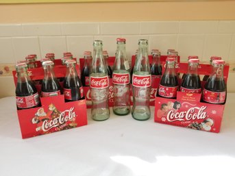 Vintage Coca-cola Classics Six Packs 8 Oz Bottles With Cardboard Holder &  Three 9.5' Tall Coca Cola Bottles