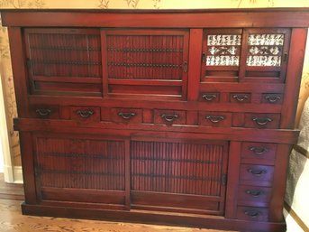 Early 20th Century Oriental Double Stack Storage Cabinet -88W  19D  67.5H