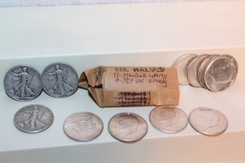 11 Silver Standing Liberty Half Dollars - 9 Silver Kennedy Half Dollars