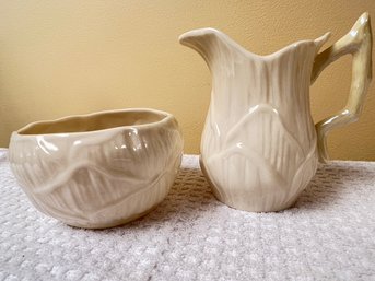 Belleek Cream And Sugar, 13th Mark, Brown