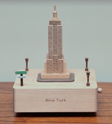 Handcarved Wood Empire State Building, New York Music Box