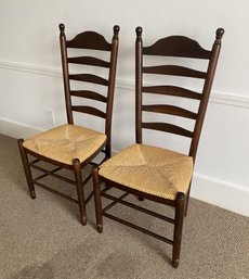 A Vintage Pair Of Ladder Back Rush Seat Chairs.