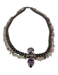 Designer Charles Albert Sterling Silver Pendant Amethyst & Pearl Necklace