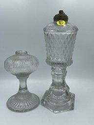 PAIR OF 19TH CENTURY OIL LAMPS, ONE SANDWICH