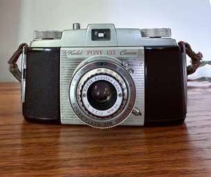 Vintage Kodak Pony 35 MM Film Camera With Leather Case And Strap;