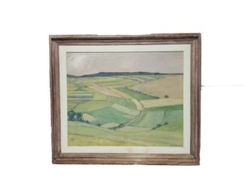 Vintage Oil Painting By Swiss Painter Fritz Osswald - Farmland Field Landscape In Wood Frame