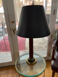 Wood And Brass Table Lamp With Black Lampshade 36h