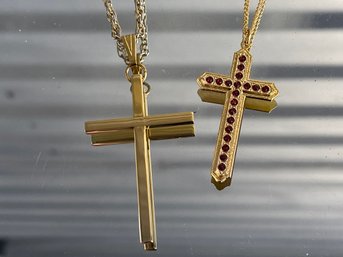 Pair Of Chain Necklaces With Cross Pendants