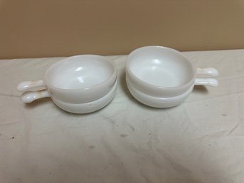 Four Milk Glass Single Handled Bowls