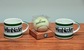 Pair Of Wimbledon Coffee Cups With 2015 Roland Garros Tennis Ball New In Package