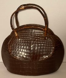 Antique Nettie Rosenstein Crocodile Petite Brown Doctor Style Handbag.