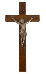 Vintage 12' Wood And Brass Crucifix