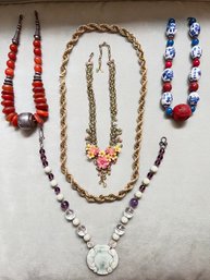 CHECK THIS LOT!!!, Colleen Toland, Gold Tone Rope Chain, Red, Blue W/ Red And White On Purple