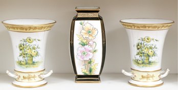 Pair Of Mottahedeh Painted Vases And A Nippon Porcelain Vase