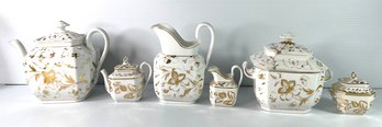 Napoleon III Teapot , Sugar Bowl , Creamer In Porcelain De Paris With Pure Gold Decorations, 19th Century