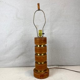 Cylindrical Leather Lamp With Leather Finial