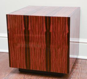 Milo Baughman Style Ribboned Wood Veneered Cube End Table