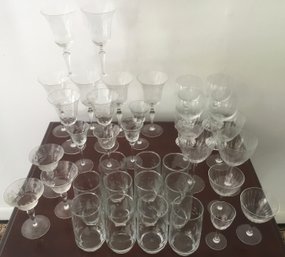 Vintage Etched, Crystal Stemware, Glassware, Lot Of 36