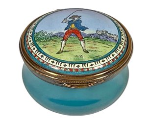 Hand Painted English Enamel Patch Box Of Golfer