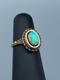 Beautiful Victorian Opal & White Enamel 10k Yellow Gold Ring