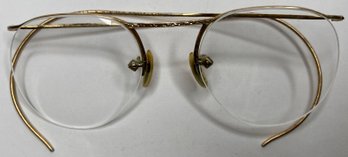 Antique Vintage Semi Rimless Eye Glasses - Caspari - Embossed - 1/10 12 K Gold Filled - RX - Flexible Earpiece