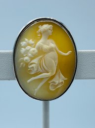 Antique Sterling Silver (800 Silver) Shell Cameo Brooch Pin Pendant