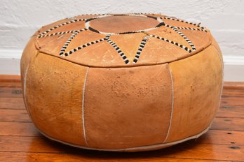 Vintage Moroccan Hand Sewn Leather Pouf