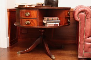 Regency Rotating Leather Top Mahogany Drum Table