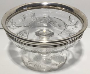 Beautiful Sterling Silver Rim Collar On Crystal Compote Pedestal Dish