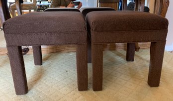 Pair Chocolate Brown Upholstered Stools
