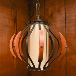 Mid-Century Modern Balloon Bent Wood And Metal Hanging Swag Lamp