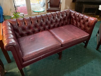 Red Leather Chesterfield Sofa 64L X32deep  & Matching Chair 32W X30deep