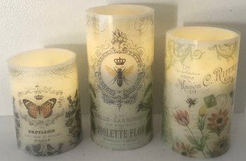 Trio Of Belle La Jardiniere, Violette, Flor, Battery Light Up Candles.