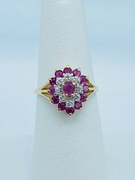 10k Yellow Gold Diamond & Ruby Ring W/ Center Marquee Ruby