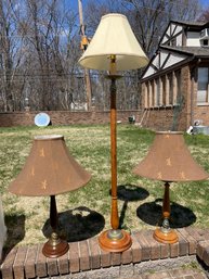Wood Floor And Table Lamps With Dragonfly Shades