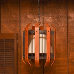 Mid-Century Modern Bent Wood And Metal Hanging Swag Lamp