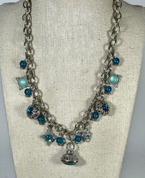 1928 Signed Silver Tone Necklace Having Blue Stones 18'