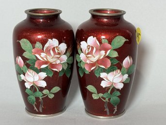 A PAIR OF ART DECO CLOISSONE VASES