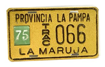 145. Antique Provincia La Pampa La Maruja Motorcycle License Plate