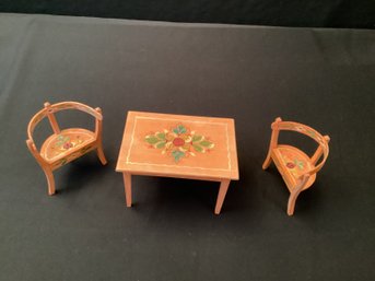 Vintage Handpainted Rosemaling Table And Chair Set For Dolls Or Display Scandinavian