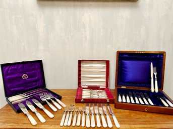 A Large Collection Of Boxed - Mother Of Pearl Silverware