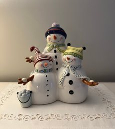 Trio Of Snowmen Cookie Jar 10 X 11 1/2